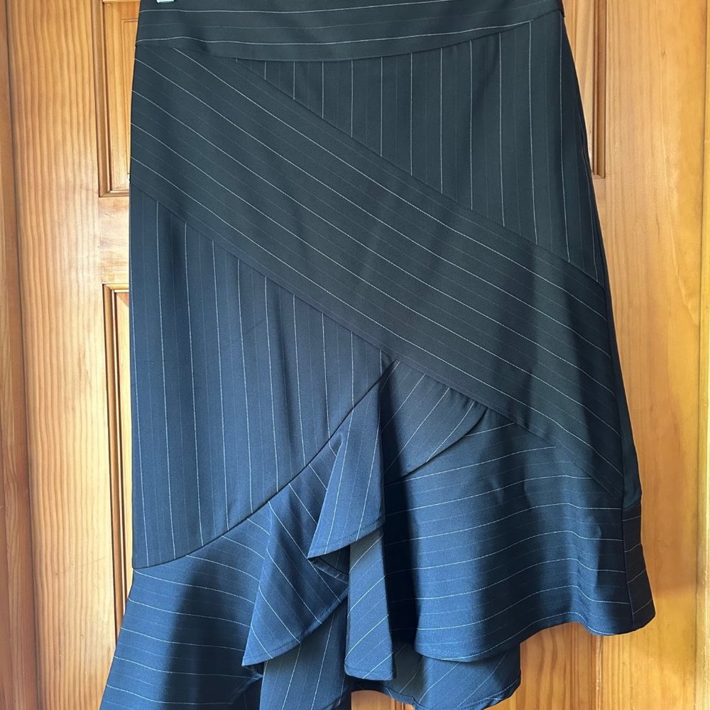 Bisou Bisou Asymmetrical Mermaid Flounce Ruffle Pin Stripe Skirt